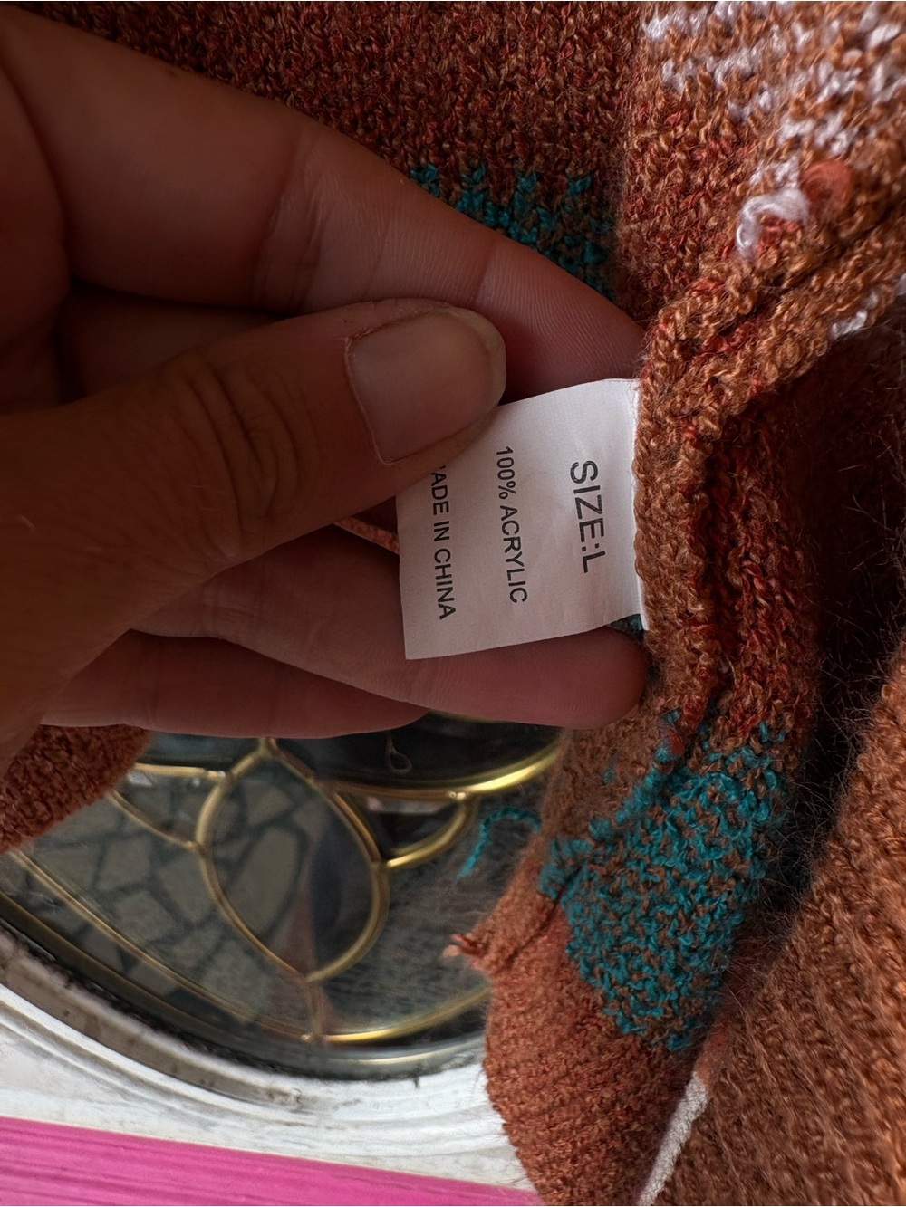 Cozy Southwestern Aztec Knit Cardigan in Rust & Cream - Picture 8 of 11